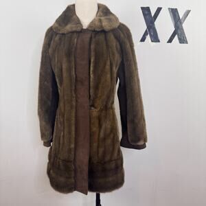 Vintage 60's Adolph Shuman For Lilli Ann Brown Faux Fur Real Leather Coat Luxe S